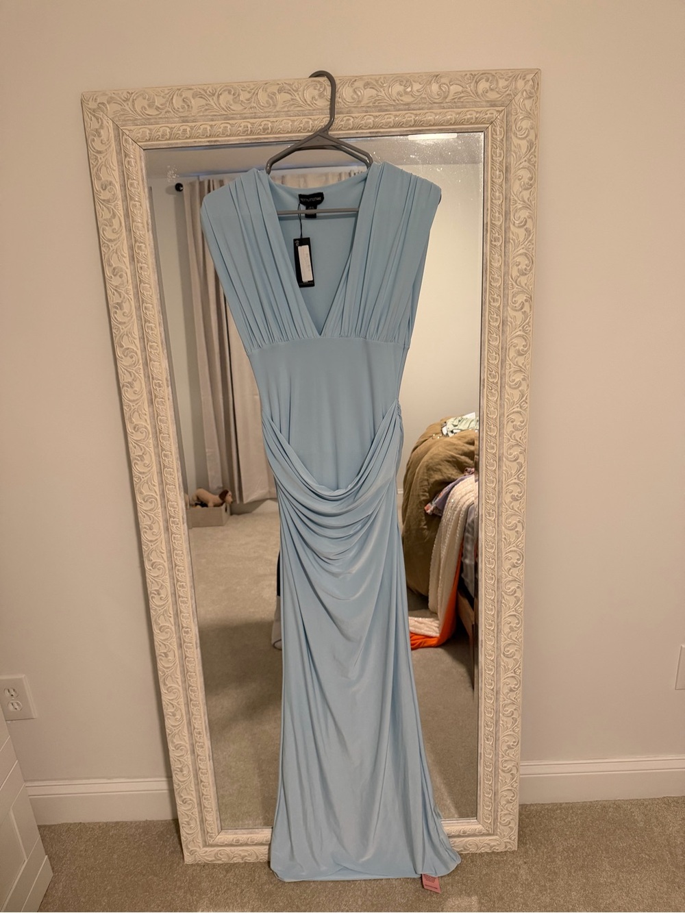 Pretty Little Thing Elegant Light Blue Draped Evening Dress